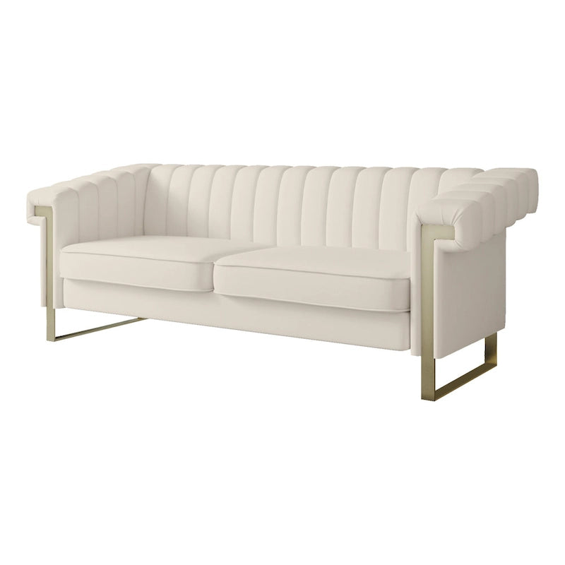 Canapé Chesterfield traditionnel en velours capitonné avec pieds dorés