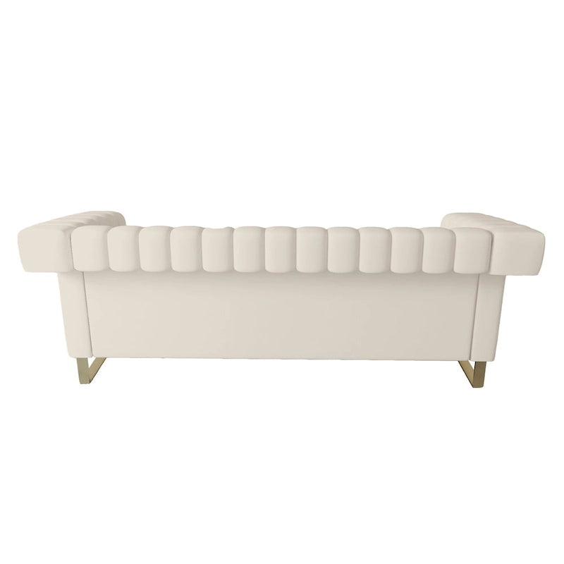 Canapé Chesterfield traditionnel en velours capitonné avec pieds dorés
