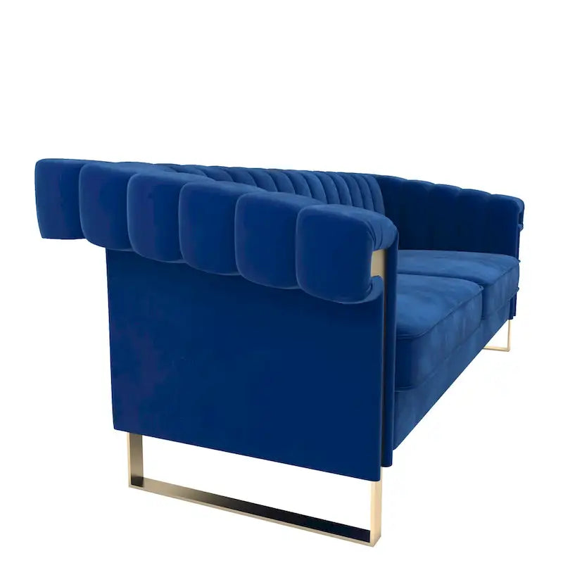 Canapé Chesterfield traditionnel en velours capitonné avec pieds dorés