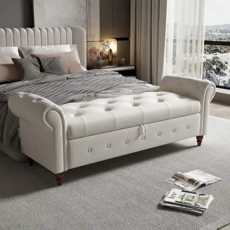 Banc de rangement moderne pour lit, banc à chaussures, repose-pieds avec accoudoirs roulés