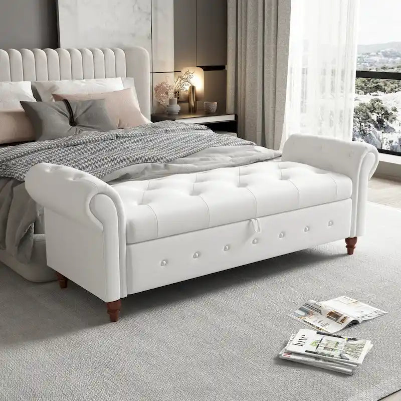 Banc de rangement moderne pour lit, banc à chaussures, repose-pieds avec accoudoirs roulés