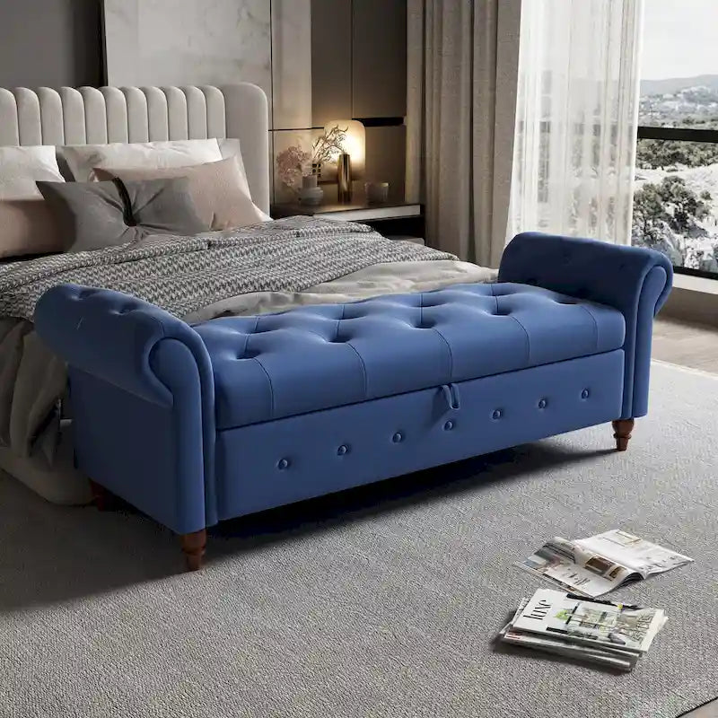 Banc de rangement moderne pour lit, banc à chaussures, repose-pieds avec accoudoirs roulés