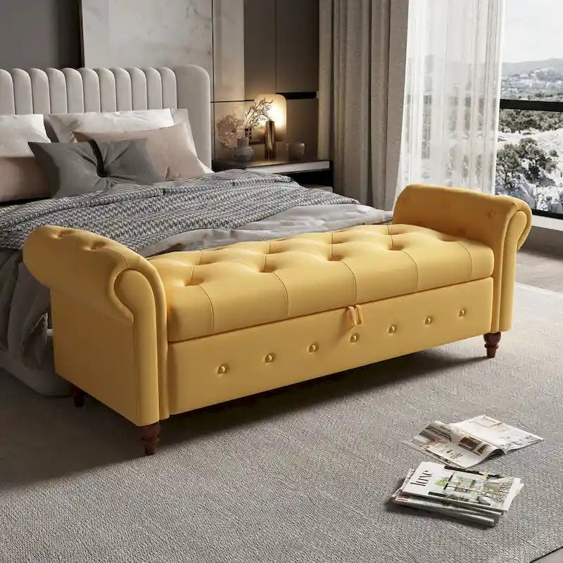 Banc de rangement moderne pour lit, banc à chaussures, repose-pieds avec accoudoirs roulés