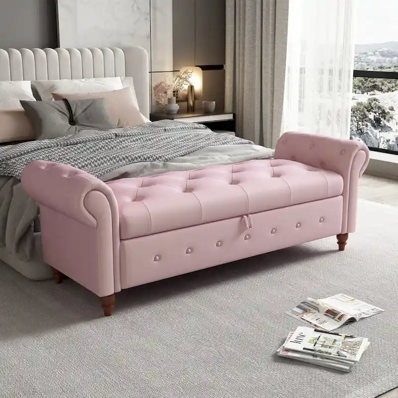 Banc de rangement moderne pour lit, banc à chaussures, repose-pieds avec accoudoirs roulés