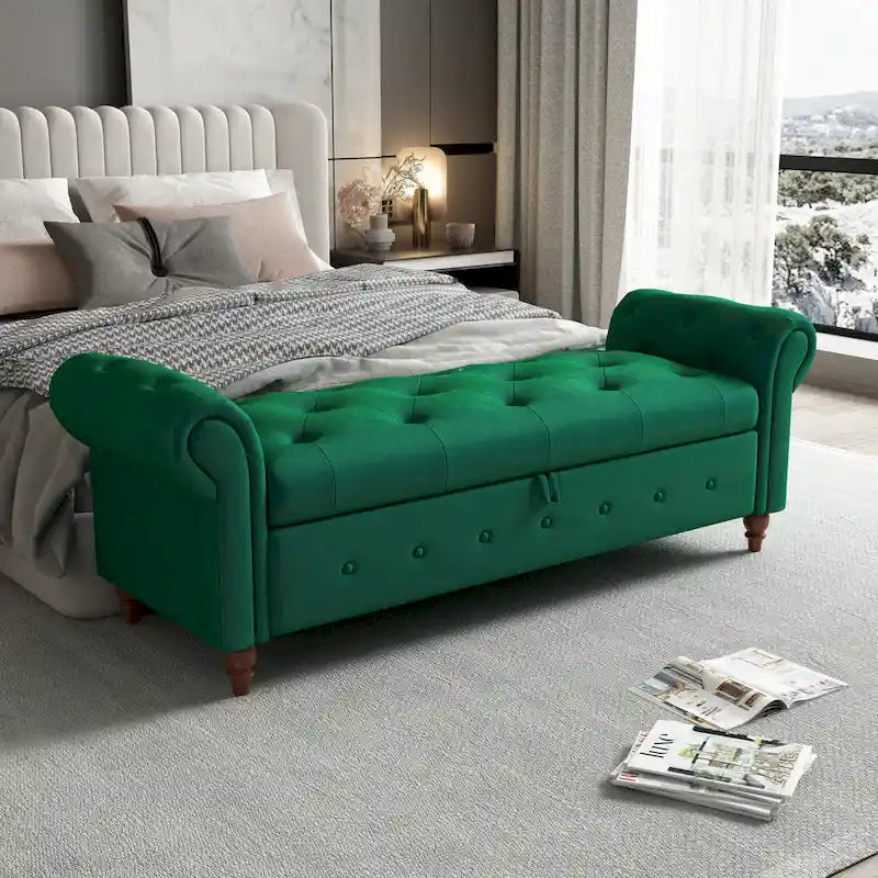 Banc de rangement moderne pour lit, banc à chaussures, repose-pieds avec accoudoirs roulés