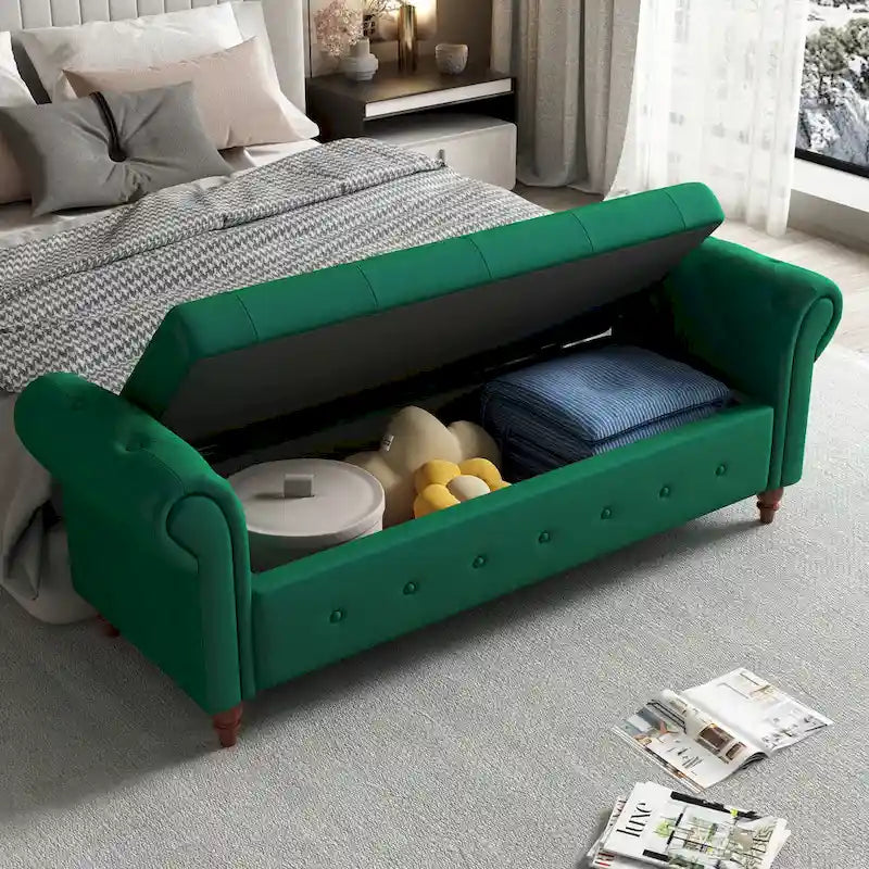 Banc de rangement moderne pour lit, banc à chaussures, repose-pieds avec accoudoirs roulés