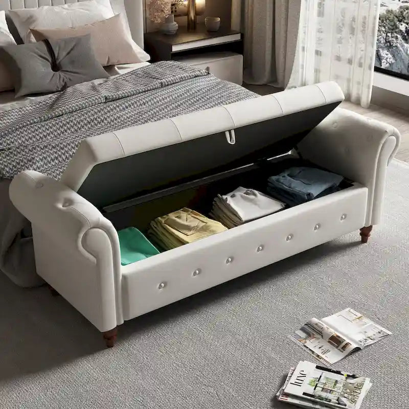 Banc de rangement moderne pour lit, banc à chaussures, repose-pieds avec accoudoirs roulés
