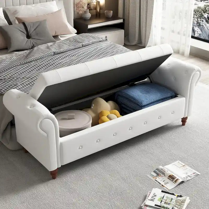 Banc de rangement moderne pour lit, banc à chaussures, repose-pieds avec accoudoirs roulés