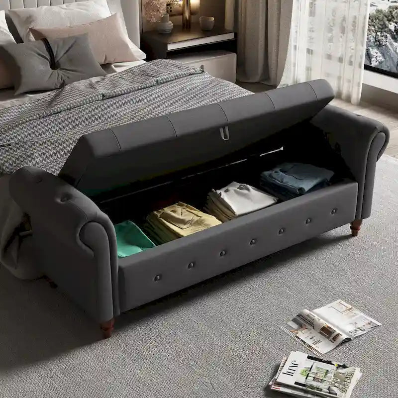 Banc de rangement moderne pour lit, banc à chaussures, repose-pieds avec accoudoirs roulés