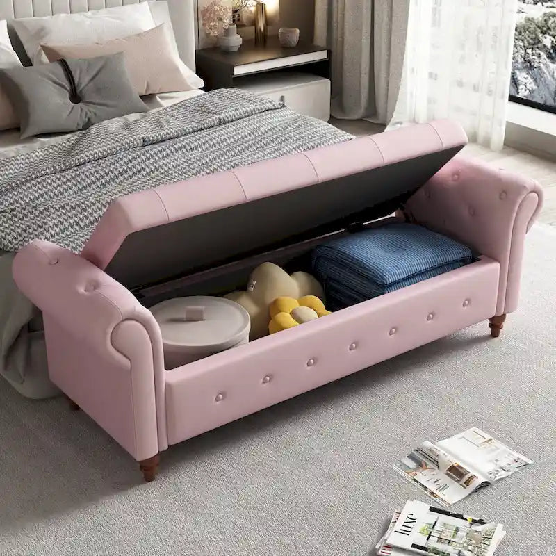 Banc de rangement moderne pour lit, banc à chaussures, repose-pieds avec accoudoirs roulés