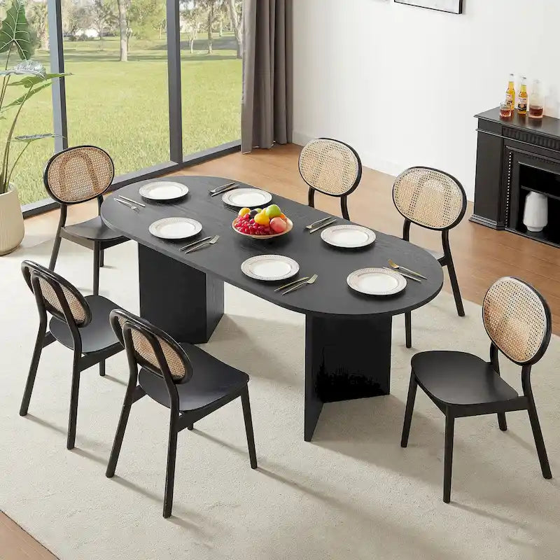 Table à manger de cuisine ovale en bois noir