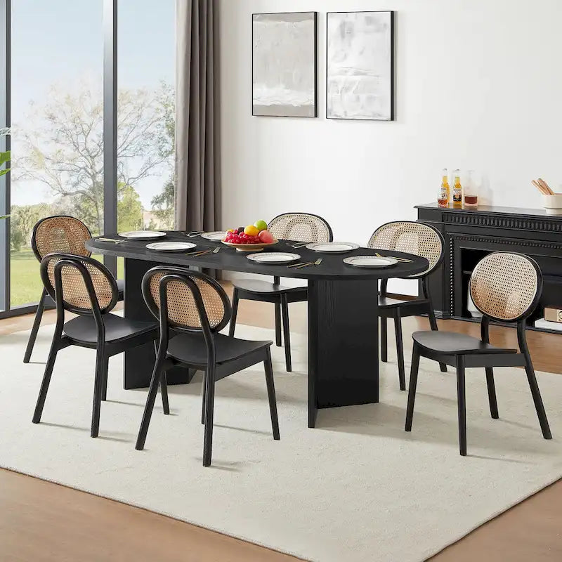 Table à manger de cuisine ovale en bois noir