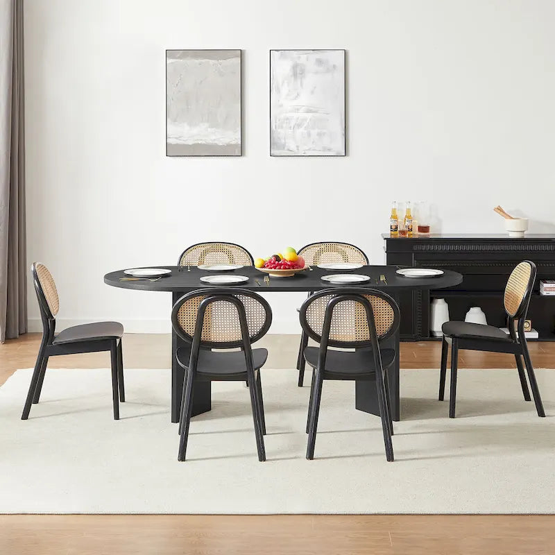 Table à manger de cuisine ovale en bois noir