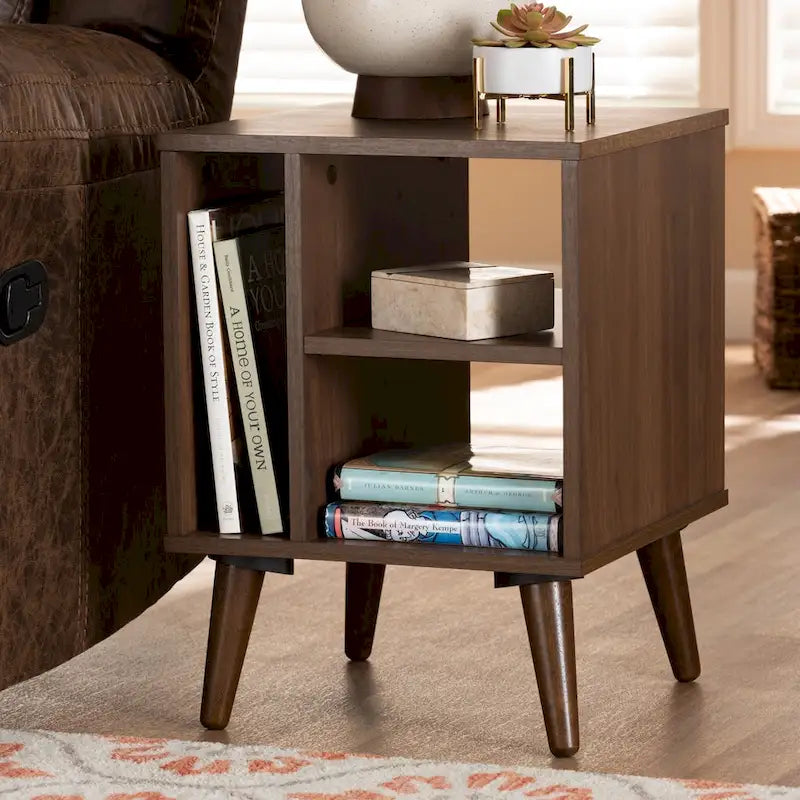 Table d'appoint moderne en noyer à 3 étagères