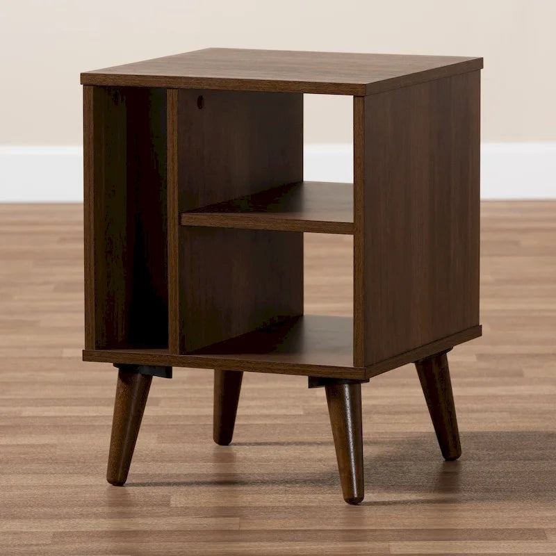 Table d'appoint moderne en noyer à 3 étagères