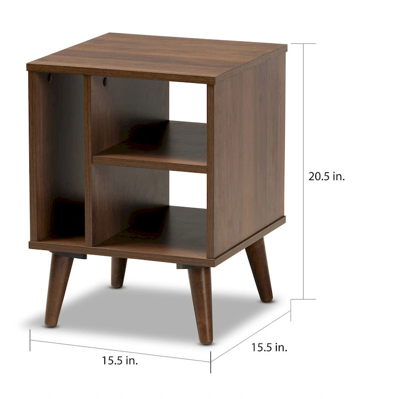 Table d'appoint moderne en noyer à 3 étagères
