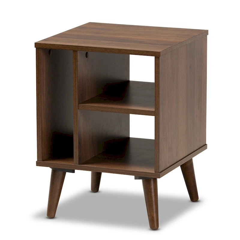 Table d'appoint moderne en noyer à 3 étagères