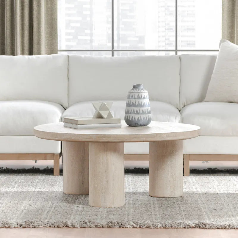 Table basse ronde en manguier de 40 pouces