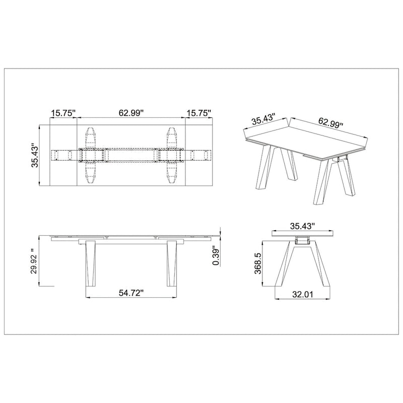 Table à manger extensible avec plateau en verre et pieds en bois massif