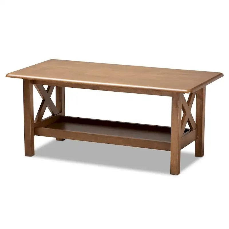 Table basse en bois massif noyer avec étagère inférieure