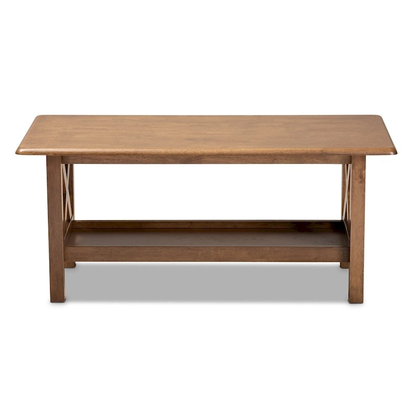 Table basse en bois massif noyer avec étagère inférieure