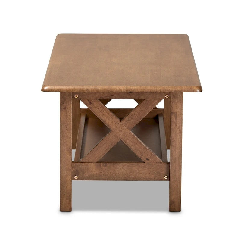 Table basse en bois massif noyer avec étagère inférieure