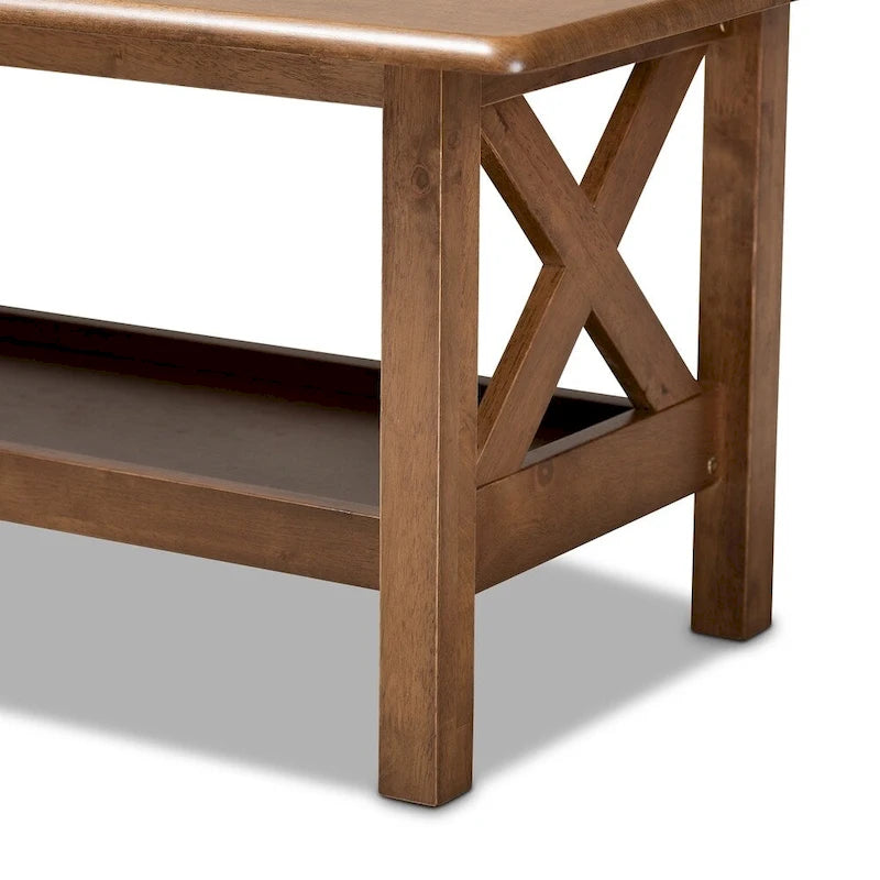 Table basse en bois massif noyer avec étagère inférieure