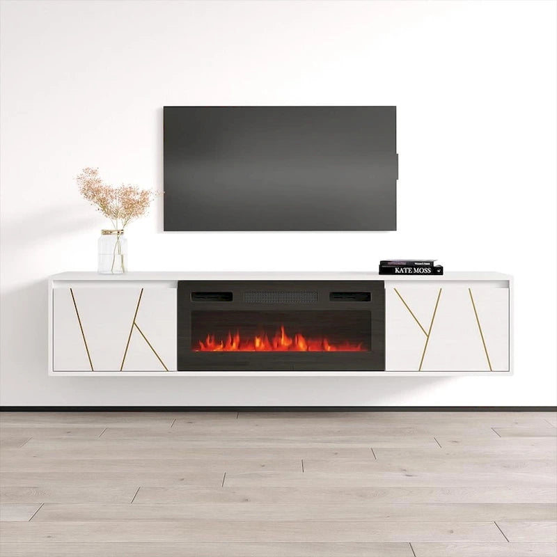 Meuble TV pour cheminée de 70,9 pouces pour téléviseurs jusqu'à 80 pouces