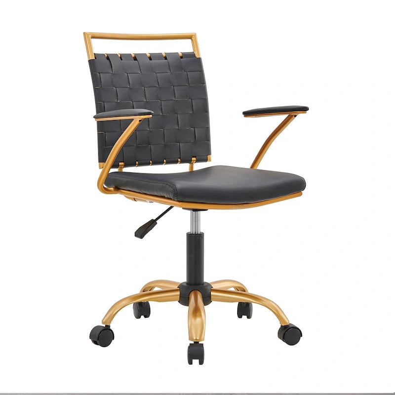 Chaise de bureau mi-hauteur en cuir doré
