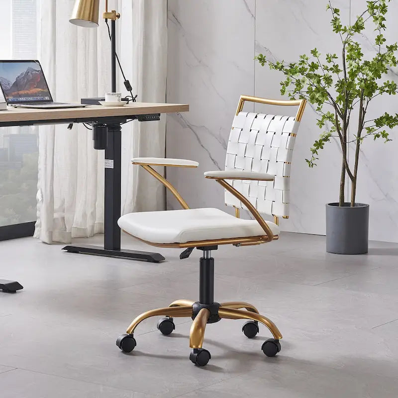 Chaise de bureau mi-hauteur en cuir doré