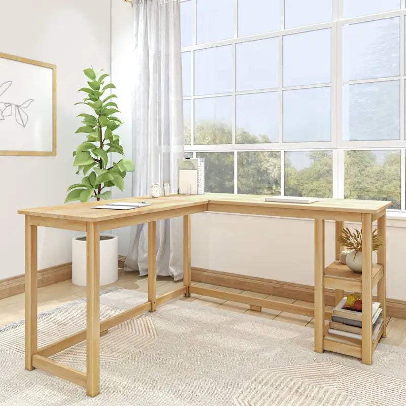 Bureau d'angle en L avec étagères de rangement