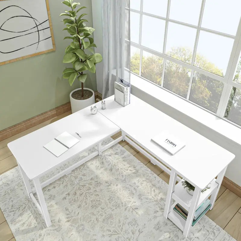 Bureau d'angle en L avec étagères de rangement
