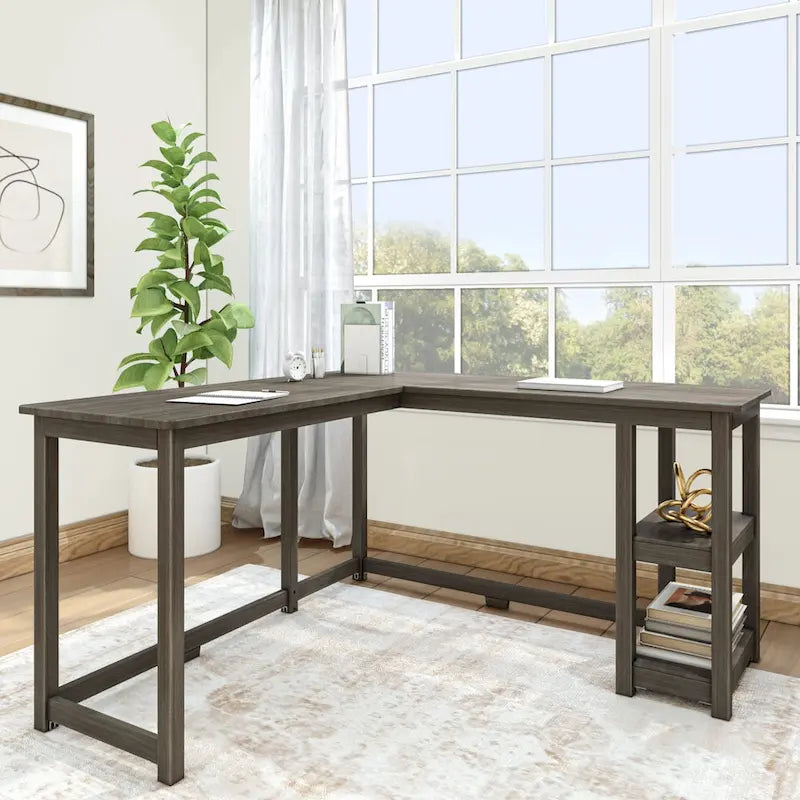 Bureau d'angle en L avec étagères de rangement