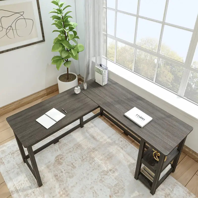 Bureau d'angle en L avec étagères de rangement