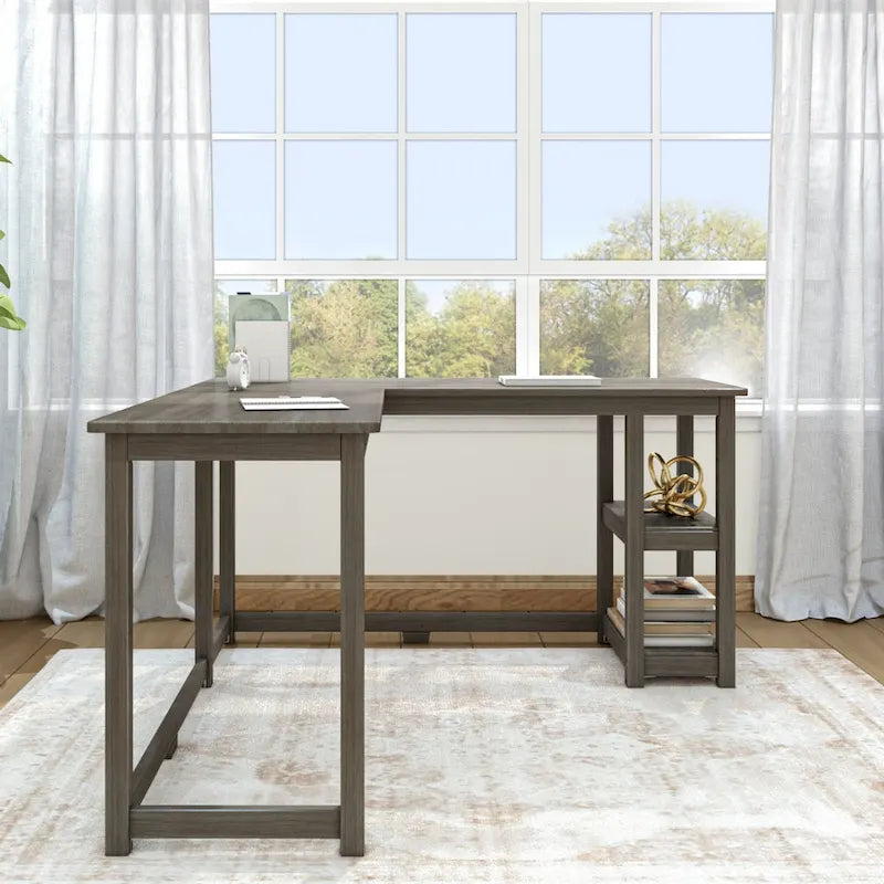 Bureau d'angle en L avec étagères de rangement