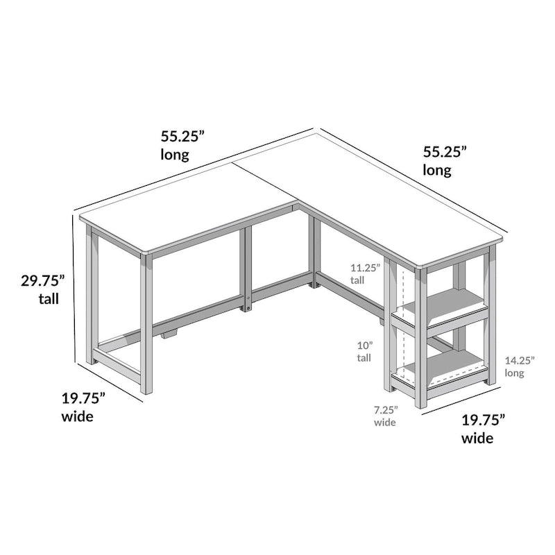 Bureau d'angle en L avec étagères de rangement