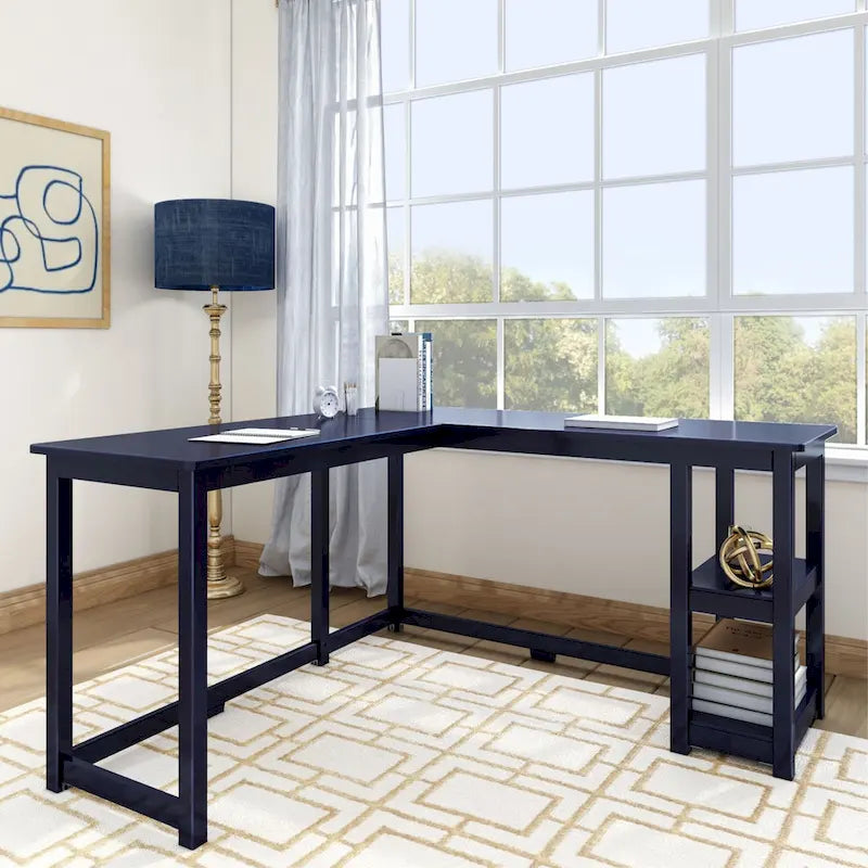 Bureau d'angle en L avec étagères de rangement