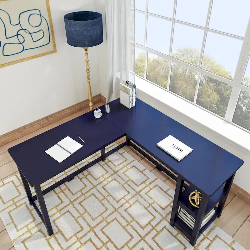 Bureau d'angle en L avec étagères de rangement