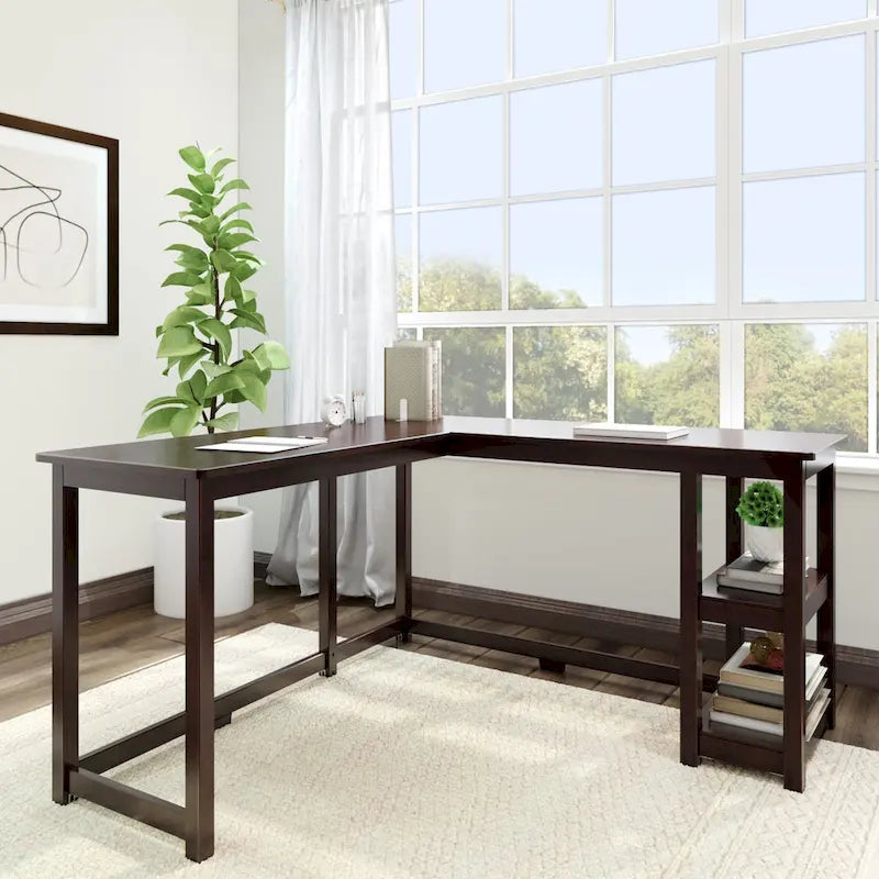 Bureau d'angle en L avec étagères de rangement