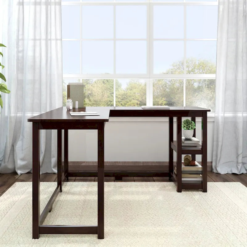 Bureau d'angle en L avec étagères de rangement