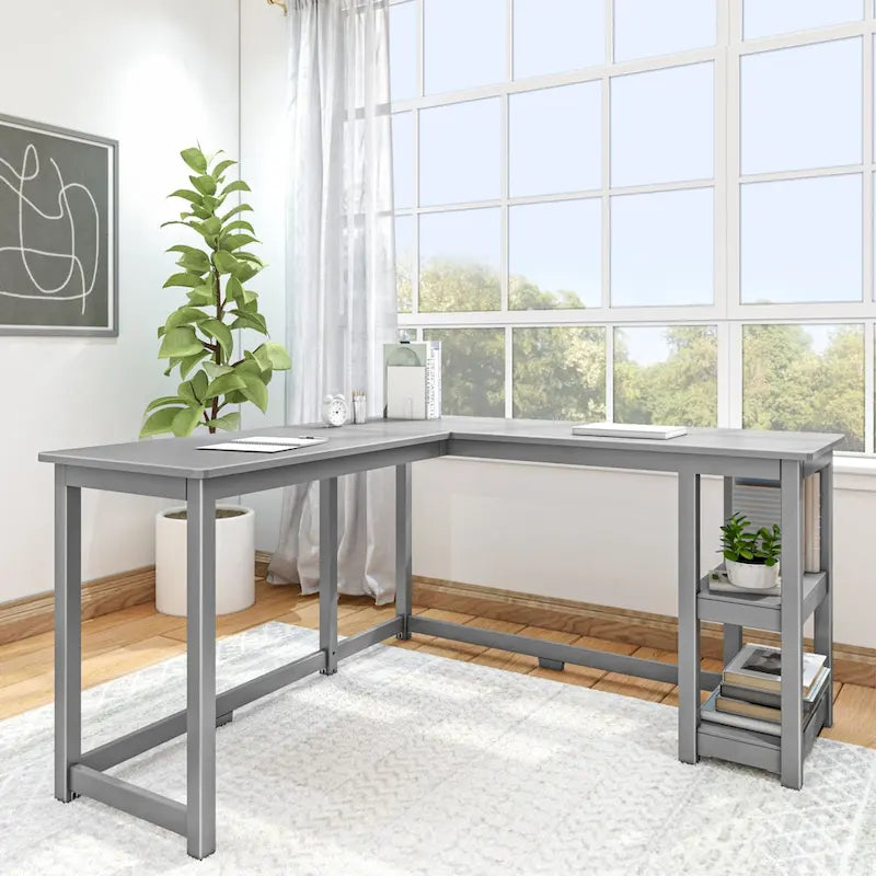 Bureau d'angle en L avec étagères de rangement