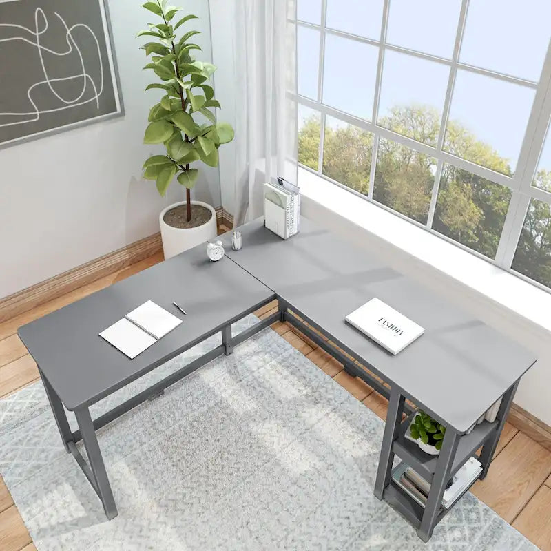 Bureau d'angle en L avec étagères de rangement