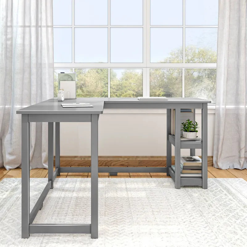Bureau d'angle en L avec étagères de rangement