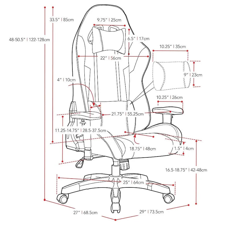 Chaise de jeu ergonomique à dossier haut avec support réglable