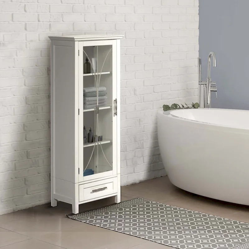 Armoire à linge sur pied avec portes vitrées