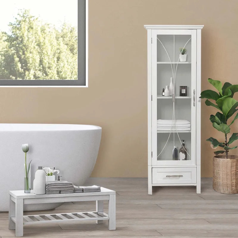 Armoire à linge sur pied avec portes vitrées