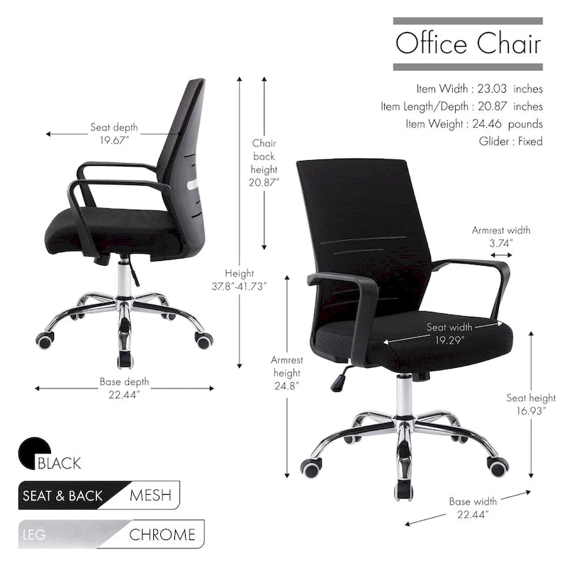 Chaise de bureau ergonomique en maille avec piètement à roulettes chromé