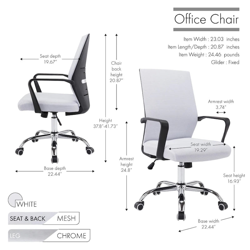 Chaise de bureau ergonomique en maille avec piètement à roulettes chromé