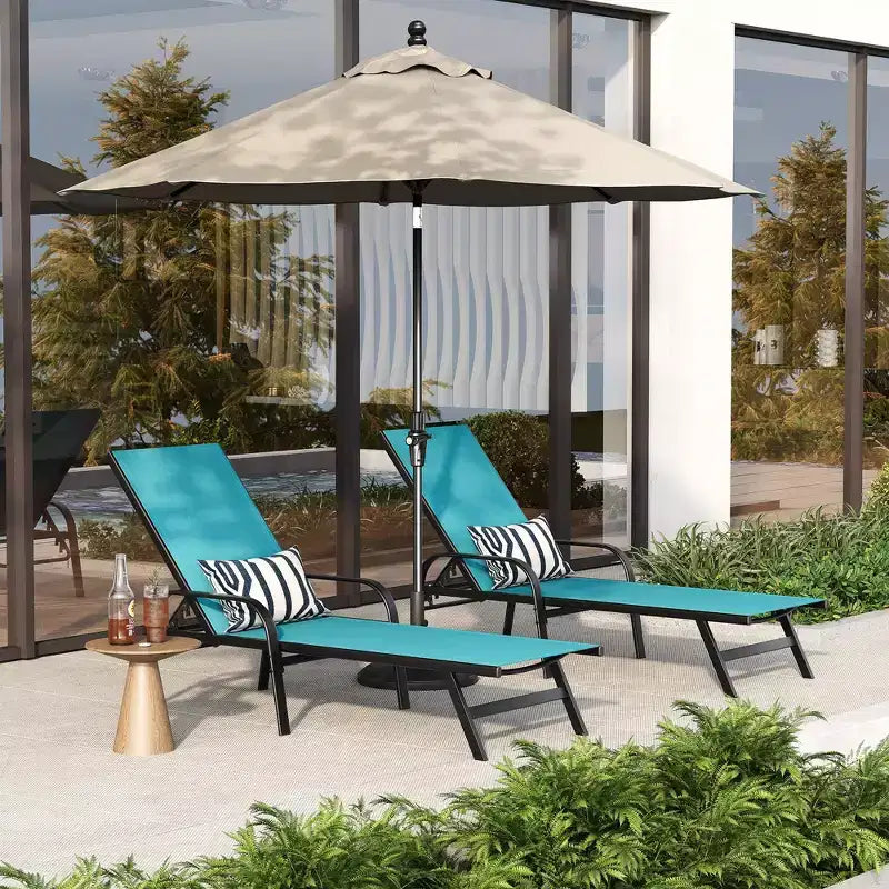 Lot de 2 chaises longues de jardin, transat inclinable réglable sur 5 positions, tissu Textilène, chaise longue de piscine de 193 cm pour terrasse, jardin et bord de piscine