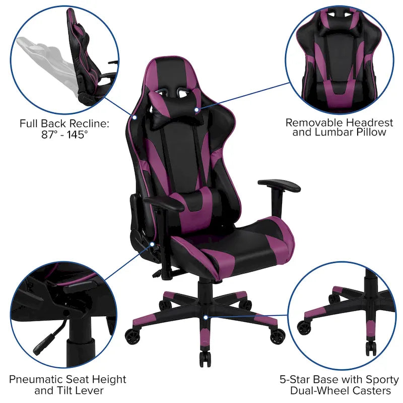 Chaise de jeu ergonomique Racing avec dossier inclinable